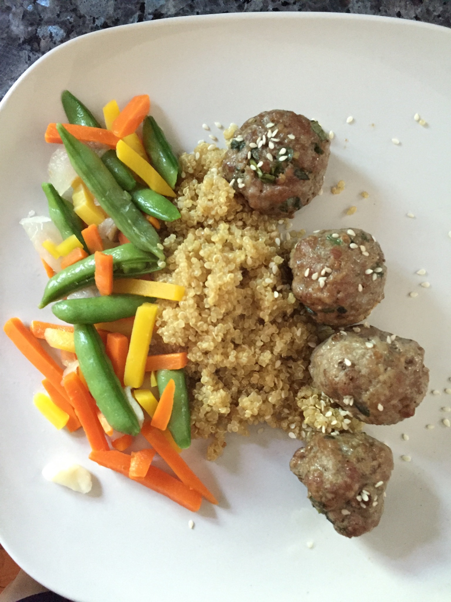 These were a huge family hit! And so easy to make. We served our Asian meatballs with a pepper stir fry mix. I froze the leftovers for a quick reheat later.